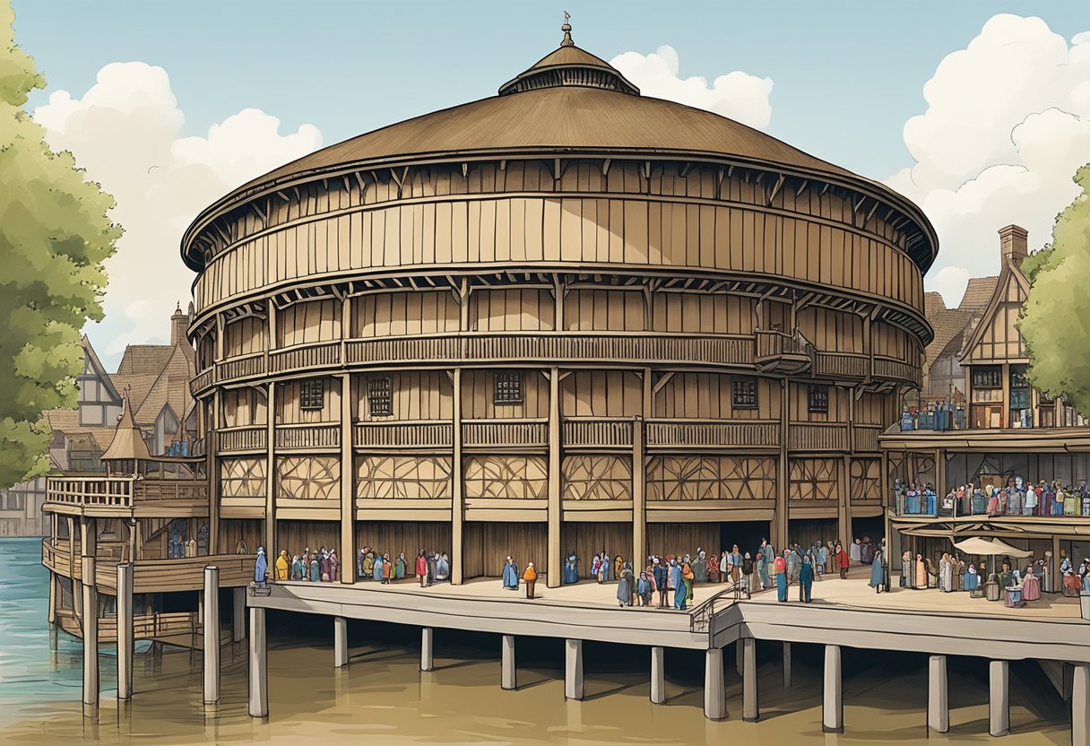 The iconic Globe Theatre stands proudly along the banks of the River Thames, its wooden structure and thatched roof capturing the essence of Elizabethan London. The bustling crowds and lively performances within its walls speak to its enduring significance in the city's history