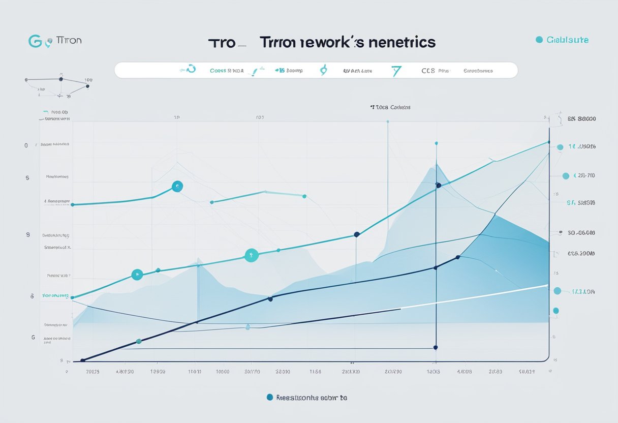 A graph showing Tron Network's performance metrics, with lines and data points indicating TRX performance