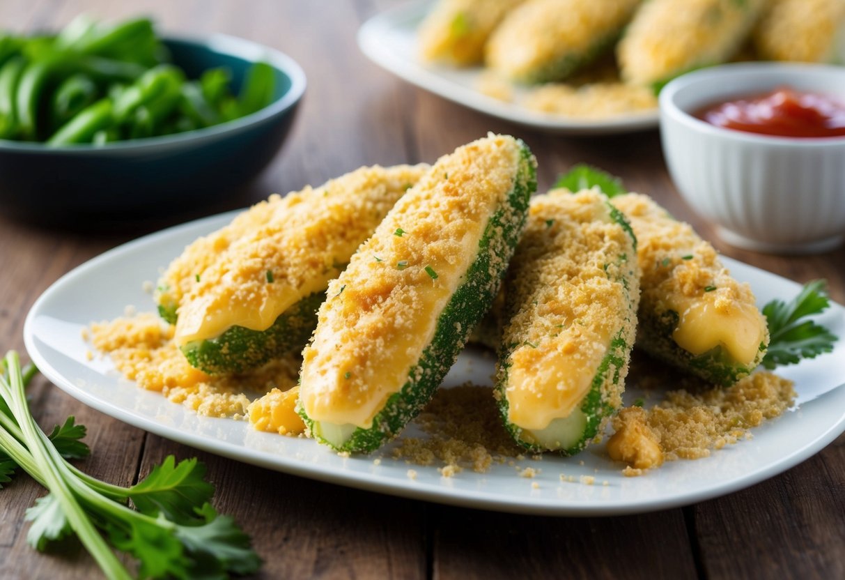 Fresh vegetables coated in mayo, then breaded with seasoned crumbs, ready to be baked or fried