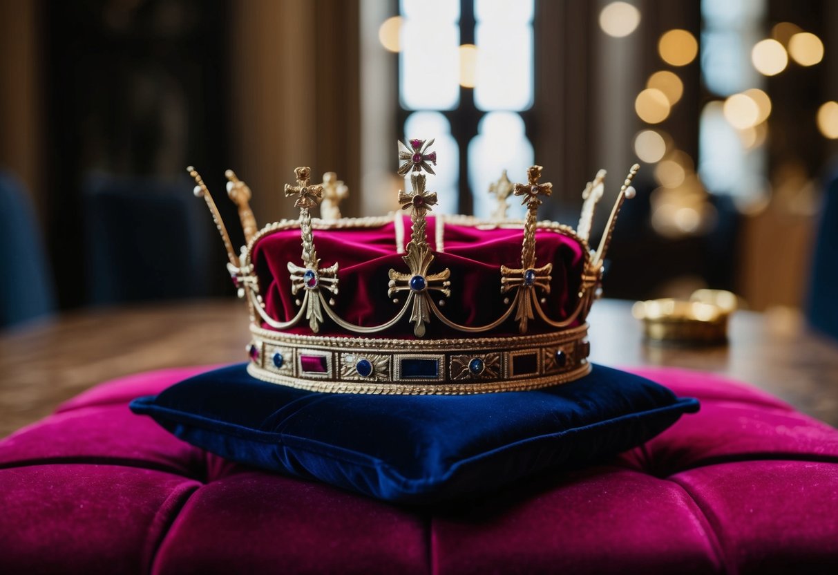 A regal crown lies abandoned on a velvet cushion, symbolizing the abdication of British monarchs throughout history