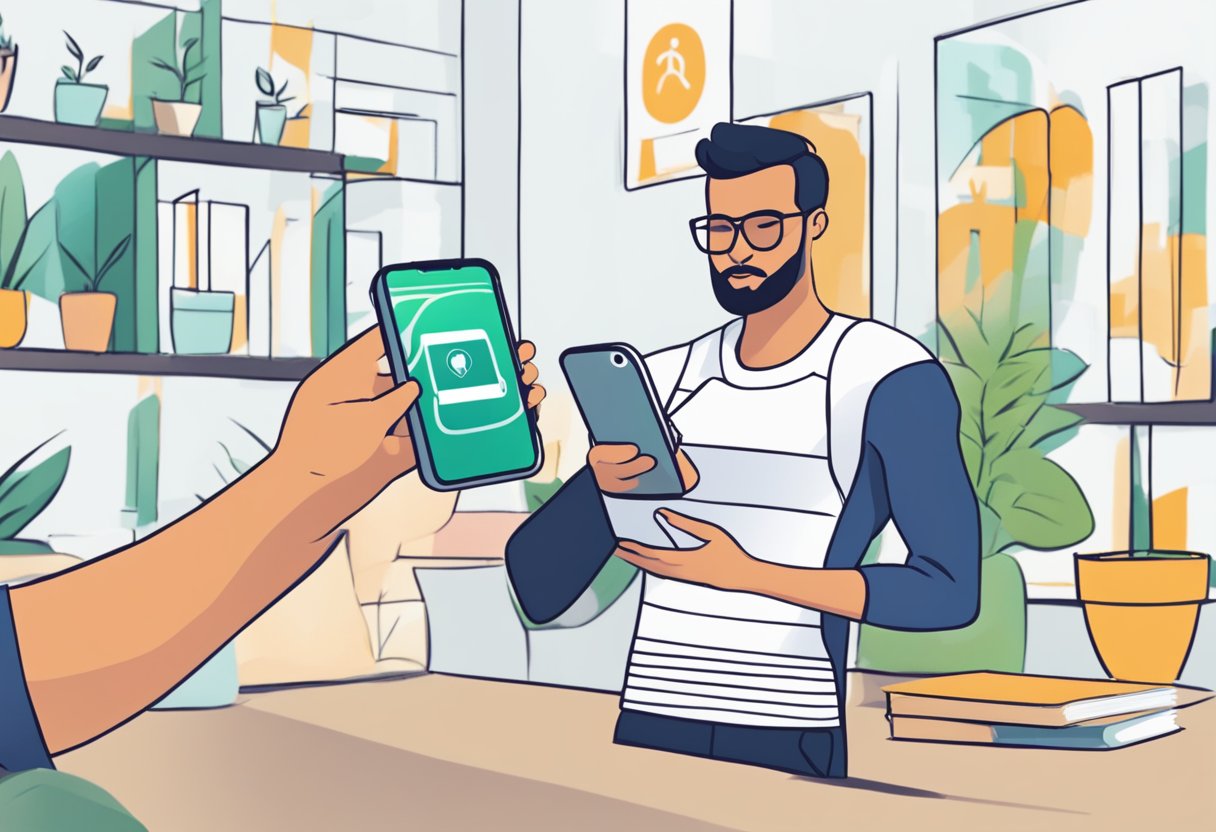 A person using a smartphone to access the StrengthLog Coach app. They are considering the pros and cons of online personal training
