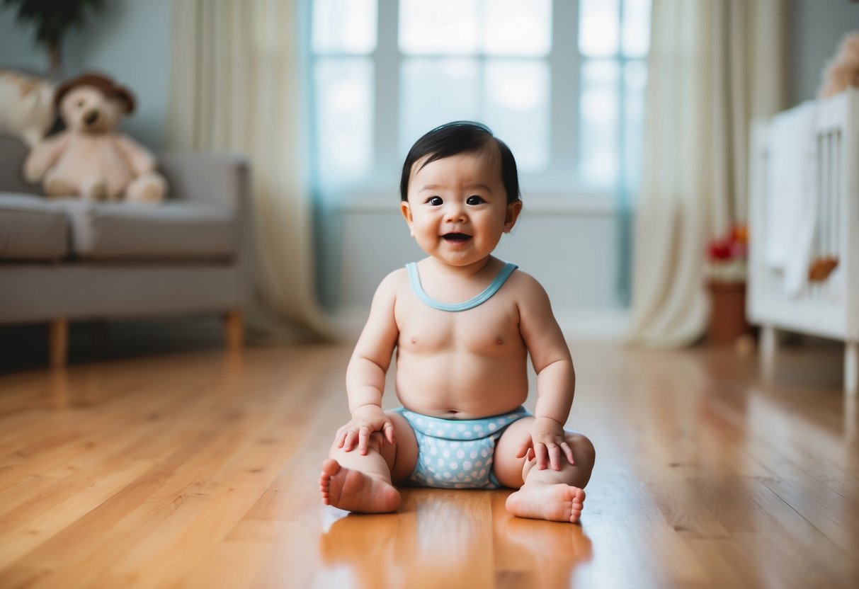 A baby learning to sit up. A small child sitting independently