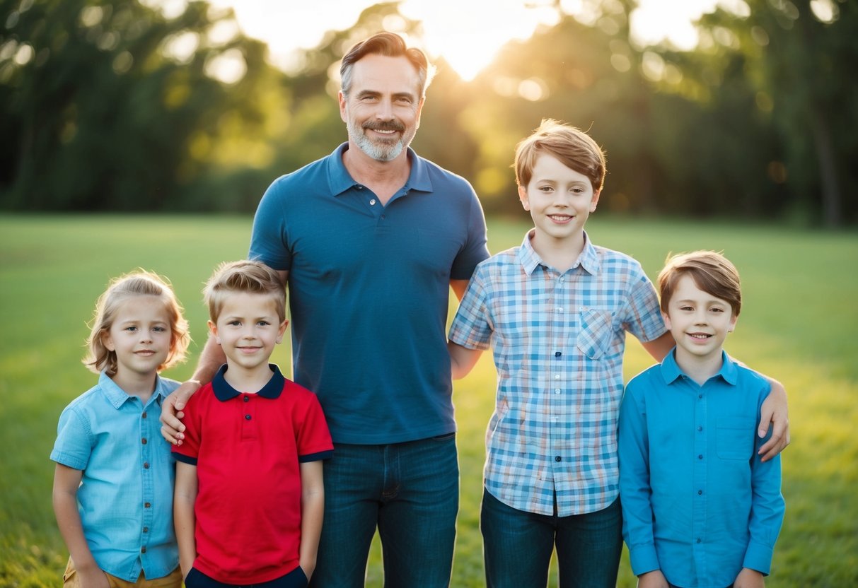 A father and his children representing different zodiac signs, each displaying distinct personality traits and characteristics