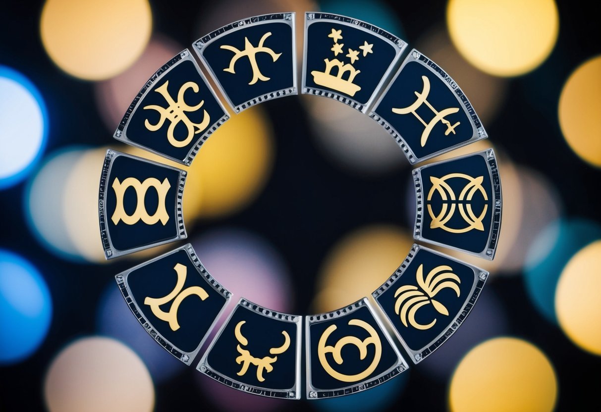 A group of zodiac symbols arranged in a circular pattern, representing the compatibility and influence on children's relationships based on their zodiac signs