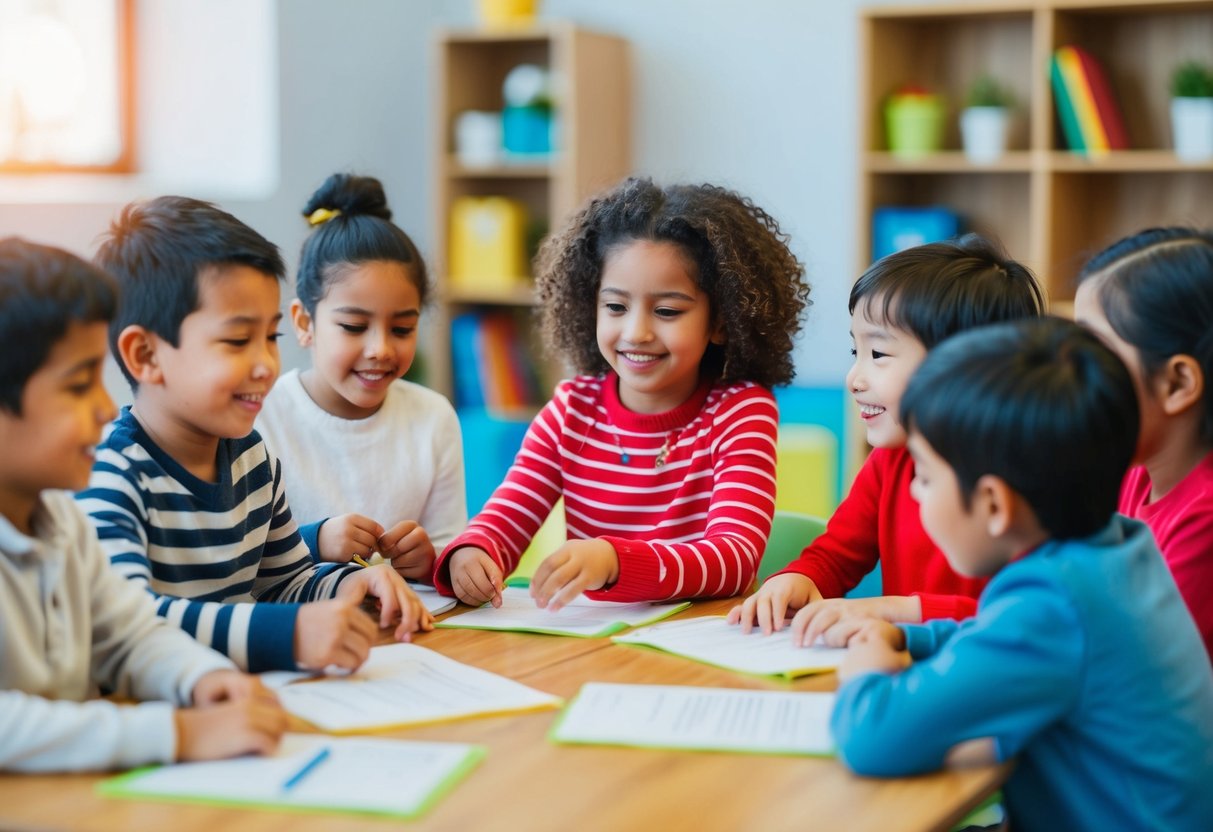 A group of children engaging in activities and communicating with each other, showing emotional intelligence