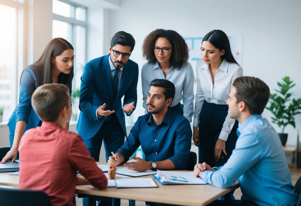 A group of psychologists discussing and brainstorming solutions to identify and address children's behavioral problems in a professional setting