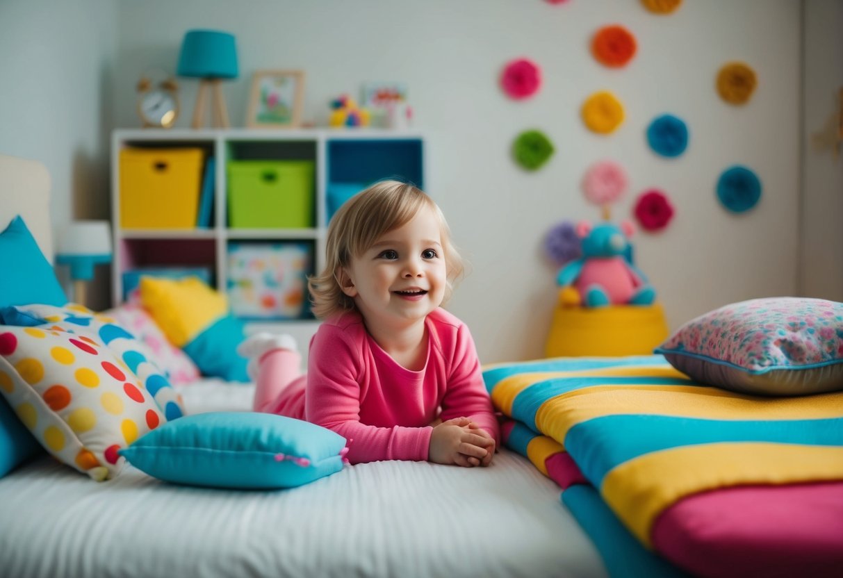 A cozy and safe child's bedroom with colorful and soft materials influencing the mood