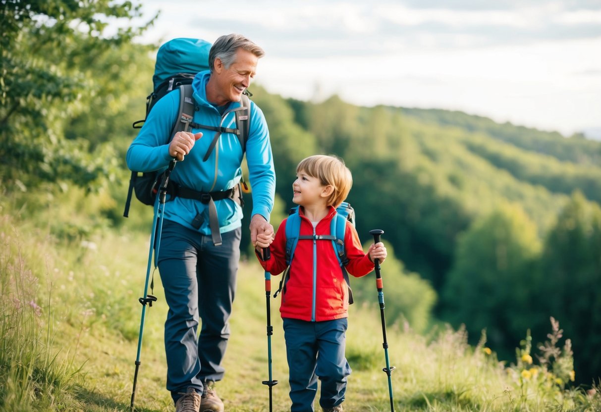 A parent and child engage in outdoor activities together, such as hiking or playing sports. They are surrounded by nature and appear to be having meaningful conversations