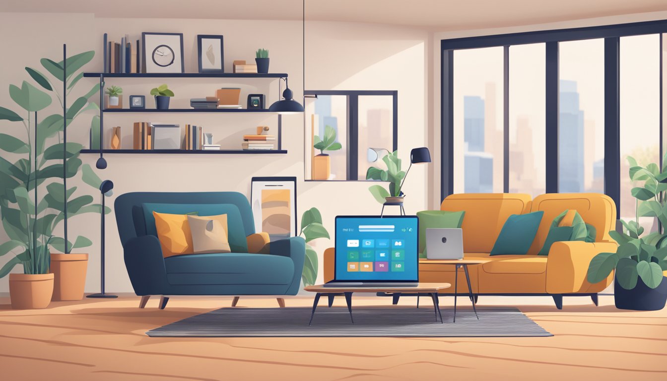 A laptop, smartphone, and smart TV are connected to a wireless router in a cozy living room. The devices are all seamlessly streaming content, indicating a well-optimized network performance