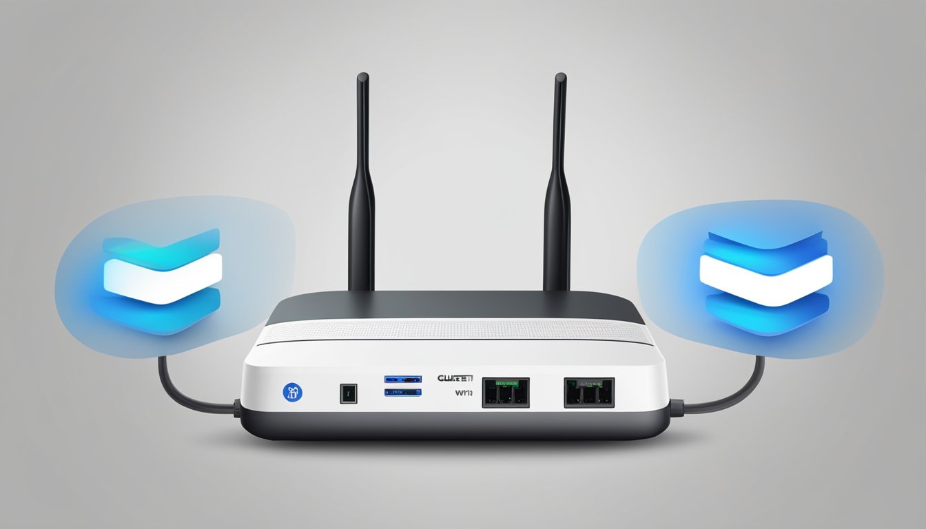 A router with two separate WiFi networks, one for guests and one for the main network. The guest network is labeled as such and has a different password