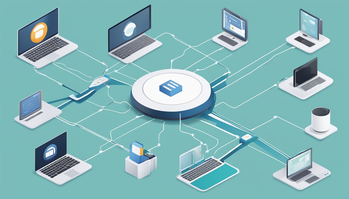 Multiple devices connected to a central router. One network for main users and another separate network for guests. Access management settings being adjusted