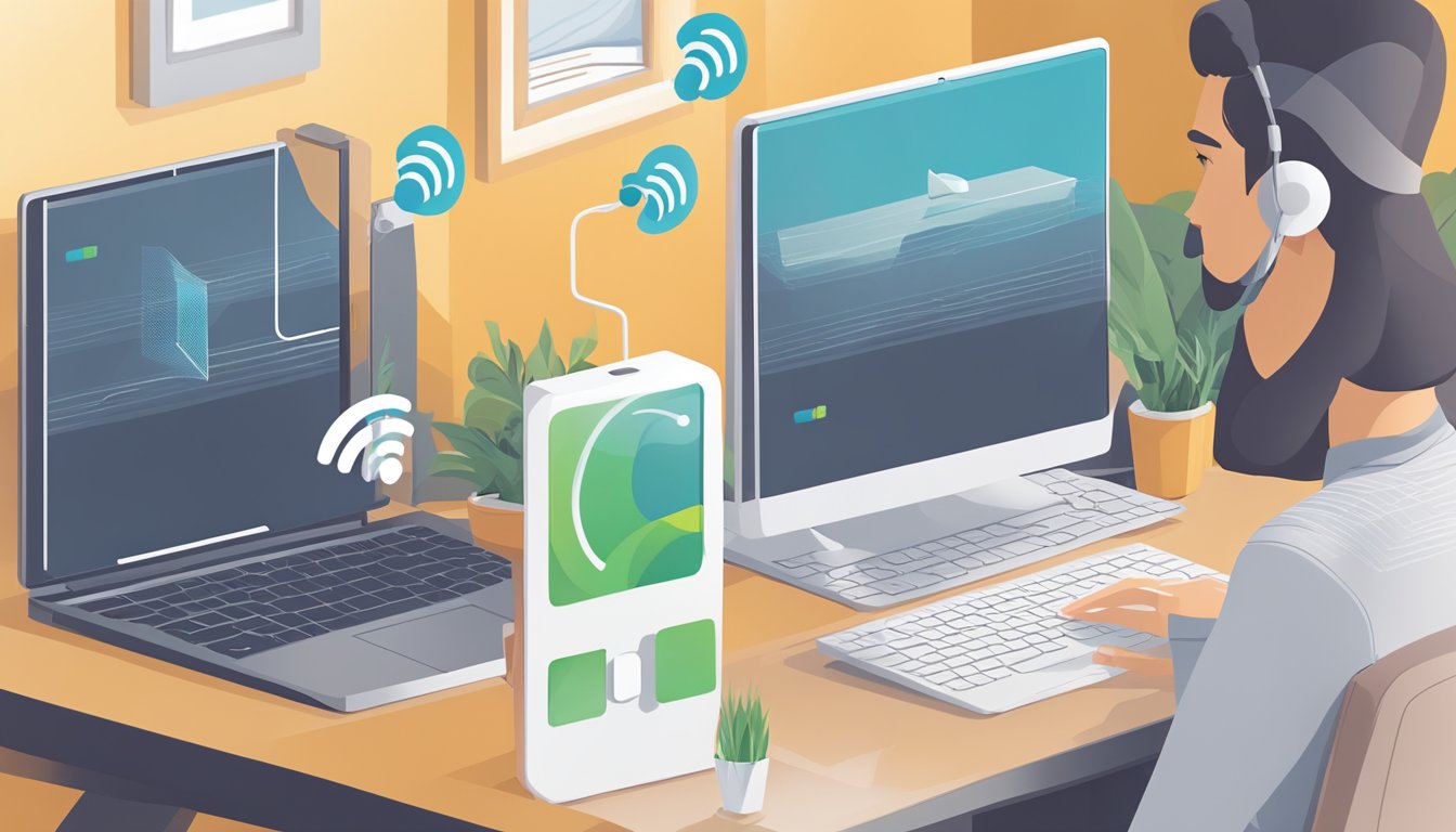 A WiFi extender and mesh network are side by side, each with their own list of pros and cons. The extender has a wider coverage area, while the mesh network offers better overall performance and reliability