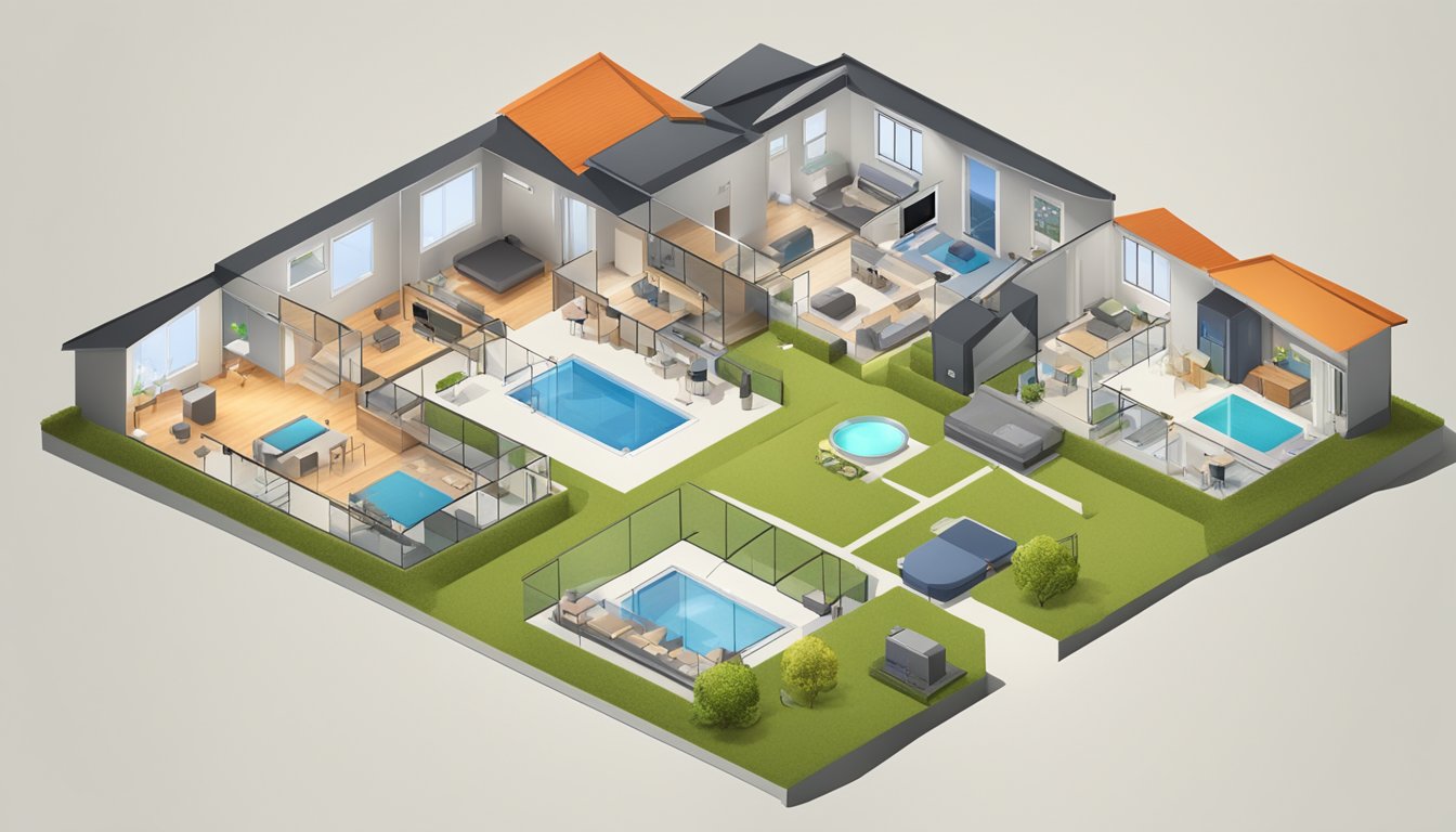 A home with WiFi extenders in different rooms, each connected to the main router, while a mesh network covers the entire house with interconnected nodes