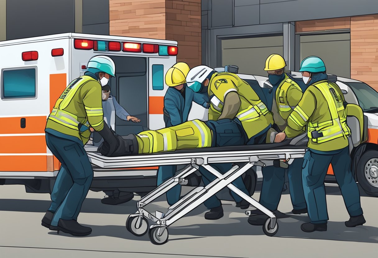 Resgate Ambulância: Eficiência no Atendimento de Emergências 2 Emergency responders load patient into ambulance at rescue scene