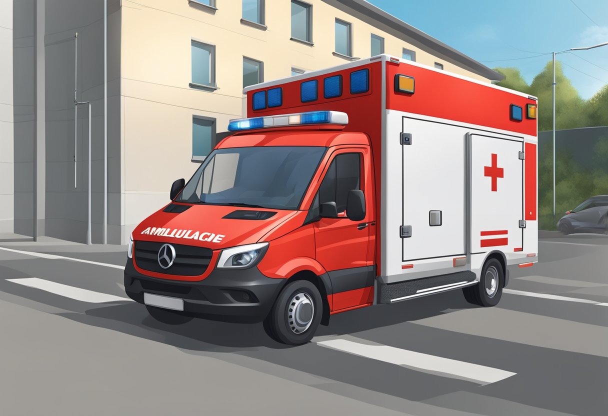 Área Protegida Ambulância: Manutenção e Desafios Operacionais 6 A bright red ambulance parked in a designated area with a protective barrier