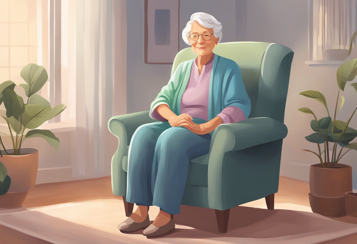 A serene elderly person sitting in a Managing Chronic Pain: Effective Strategies for Seniors