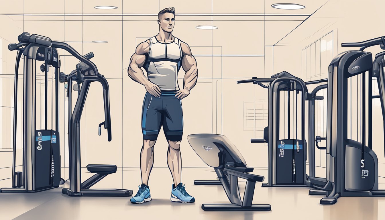 A personal trainer in Düsseldorf demonstrating various training approaches and methods in a modern gym setting, with equipment and exercise stations