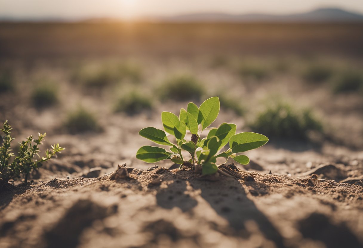 Ashwagandha plant withering near a desolate, barren landscape