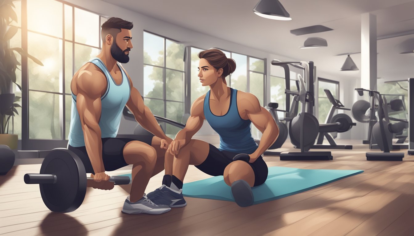 A personal trainer guiding a client through various exercises and providing motivation and support
