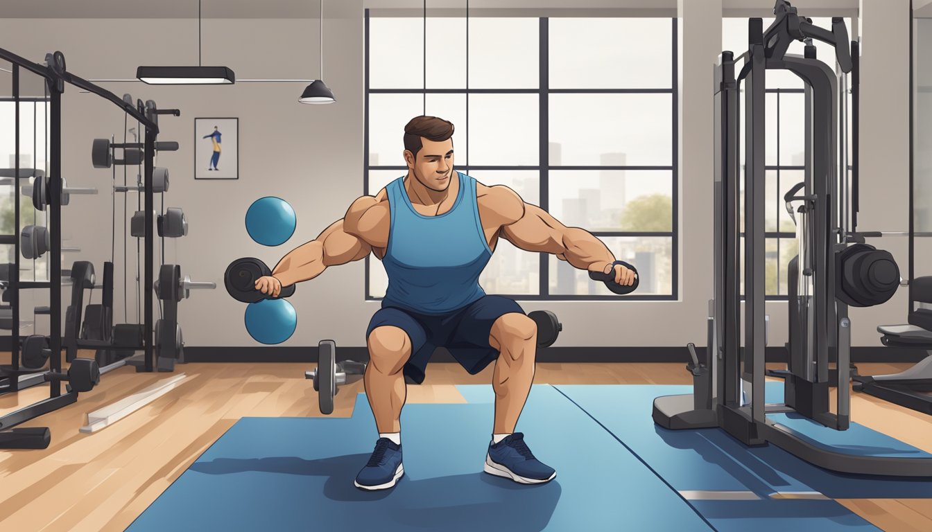 A personal trainer guiding a client through a modified workout, considering their health limitations