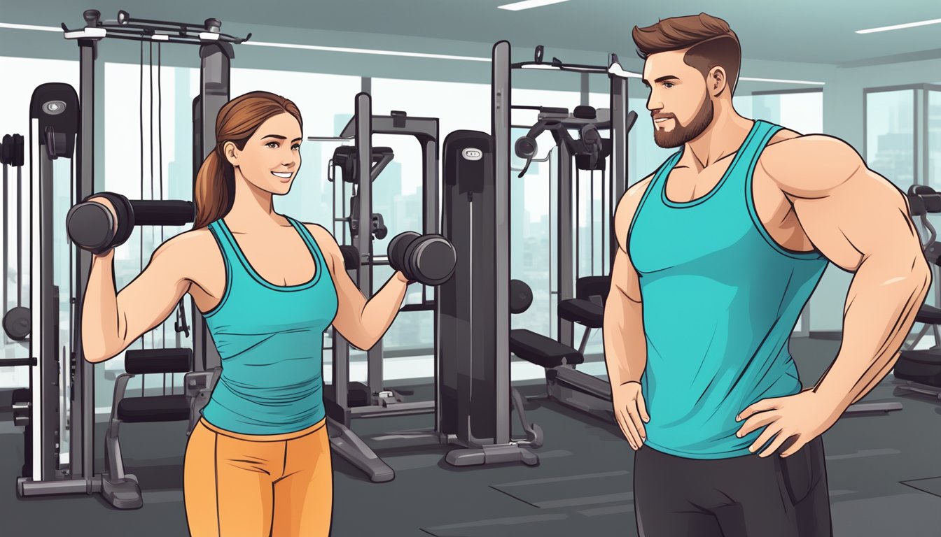 A personal trainer guiding a client through various exercises and workouts to help them lose weight and get in shape