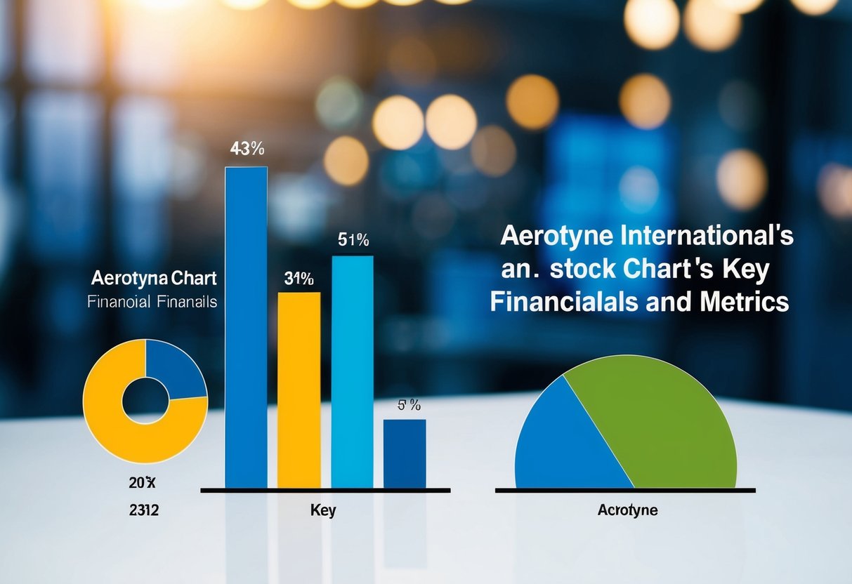 A bar graph and pie chart display Aerotyne International's key financials and metrics