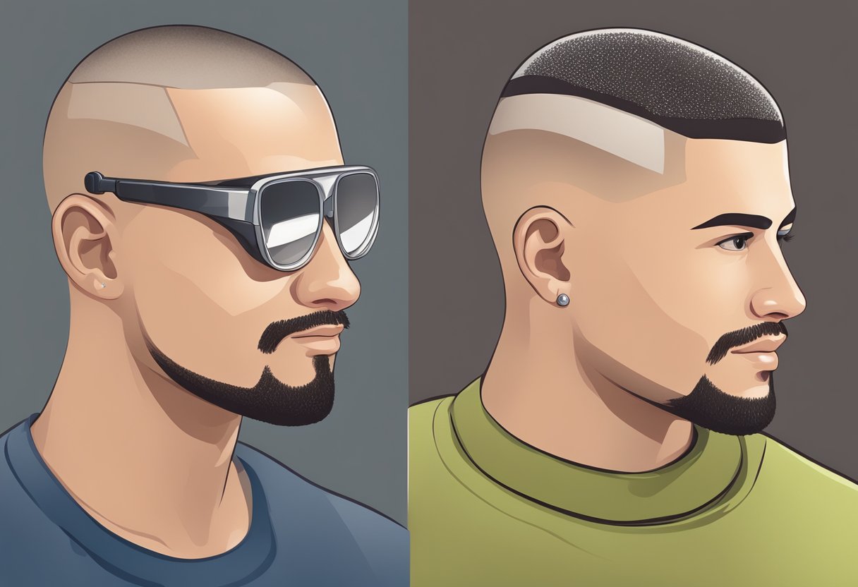 A pair of clippers and a buzz cut hairstyle side by side for comparison