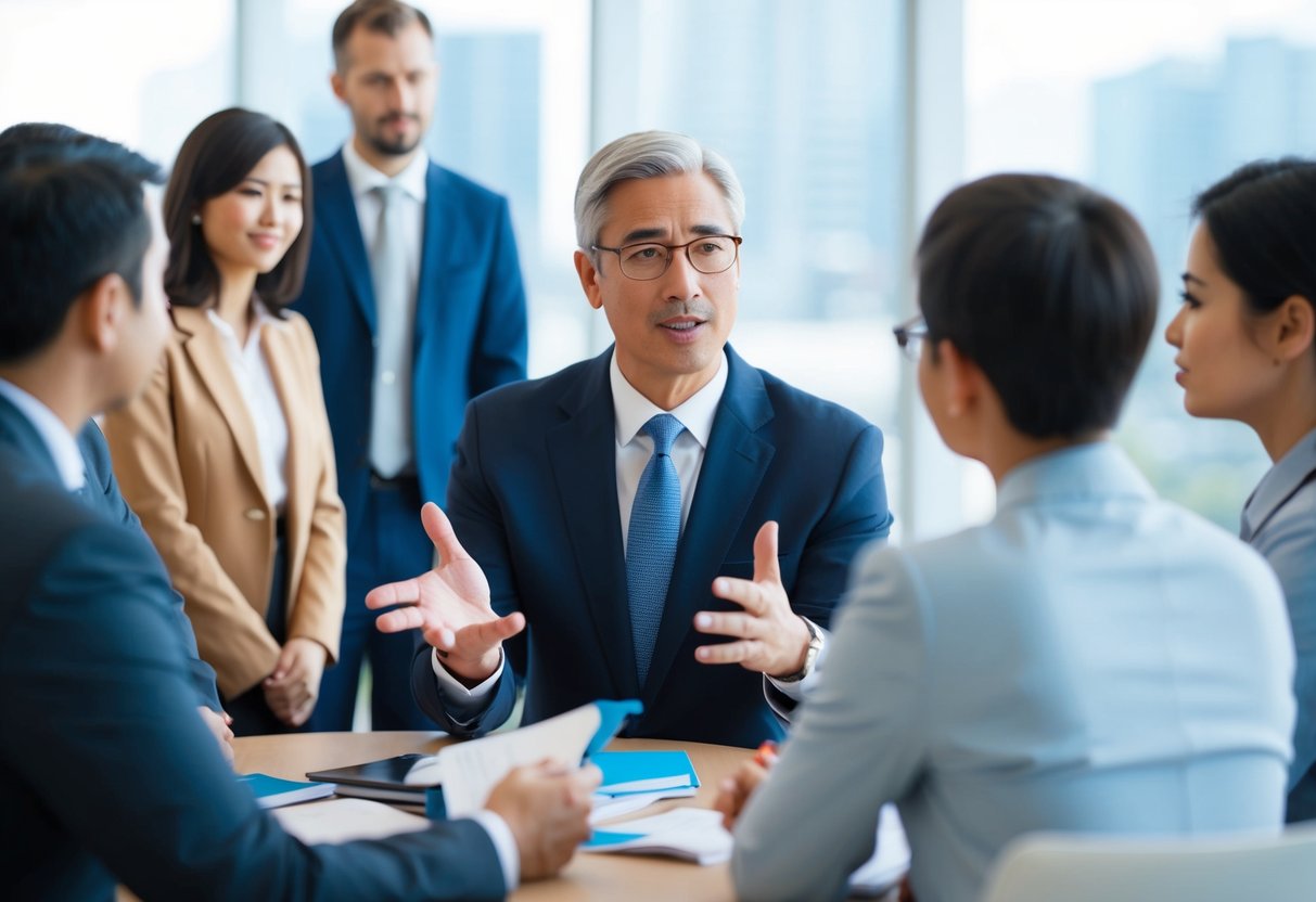 An authoritative figure explaining to a group of people about deposit-taking institutions, with visual aids and interactive discussion