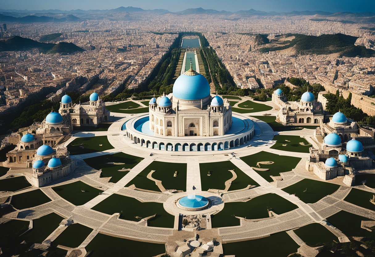 A breathtaking aerial view of 10 architectural marvels from around the world, featuring iconic landmarks and stunning designs