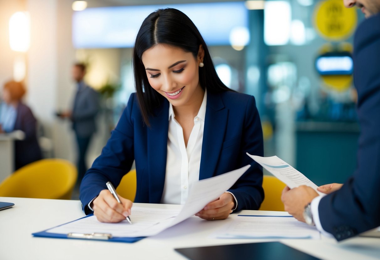 A person completing paperwork for the first home super saver scheme at a bank or financial institution