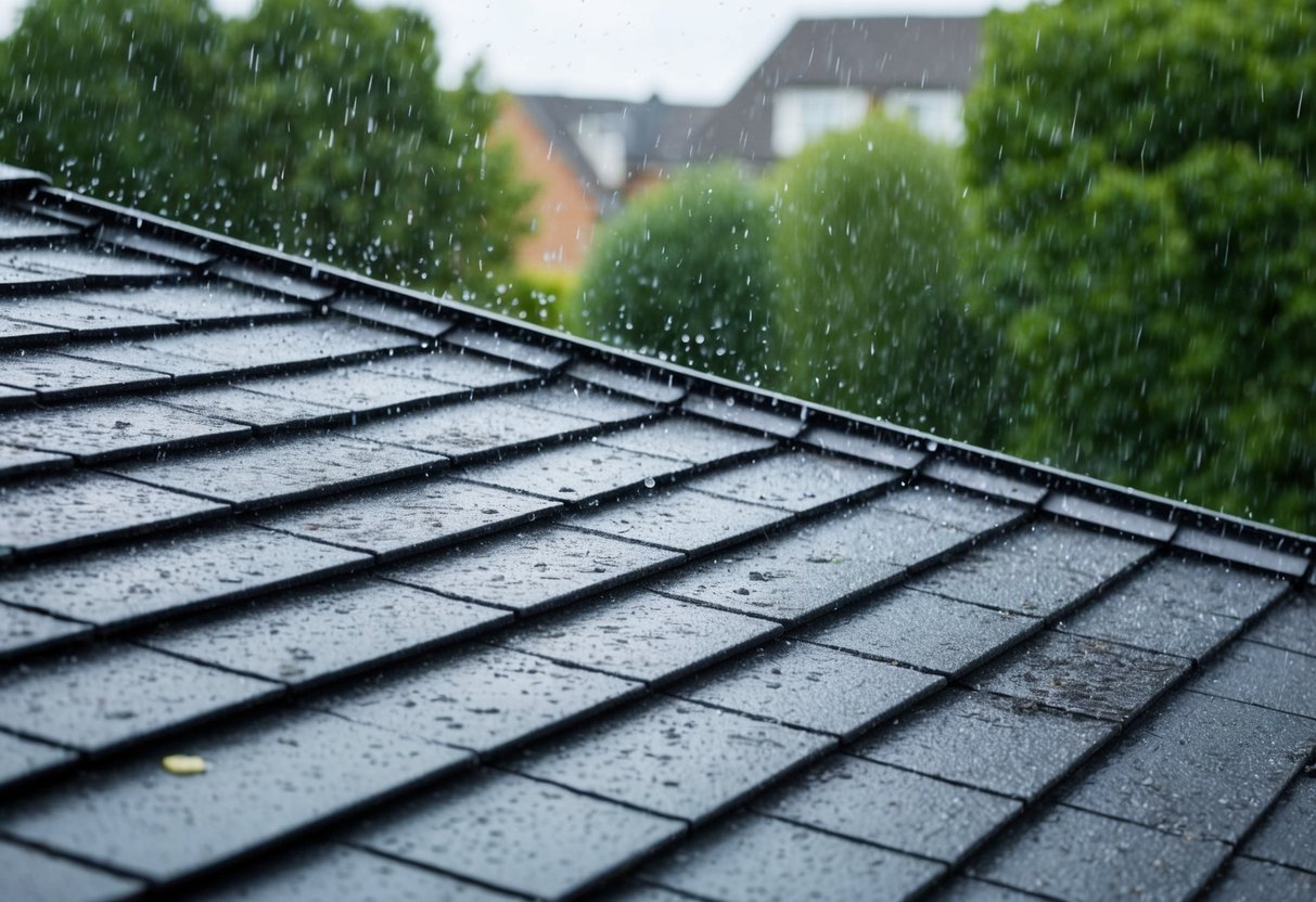 Heavy rain saturates a poorly sealed roof, causing water to seep through and damage the interior