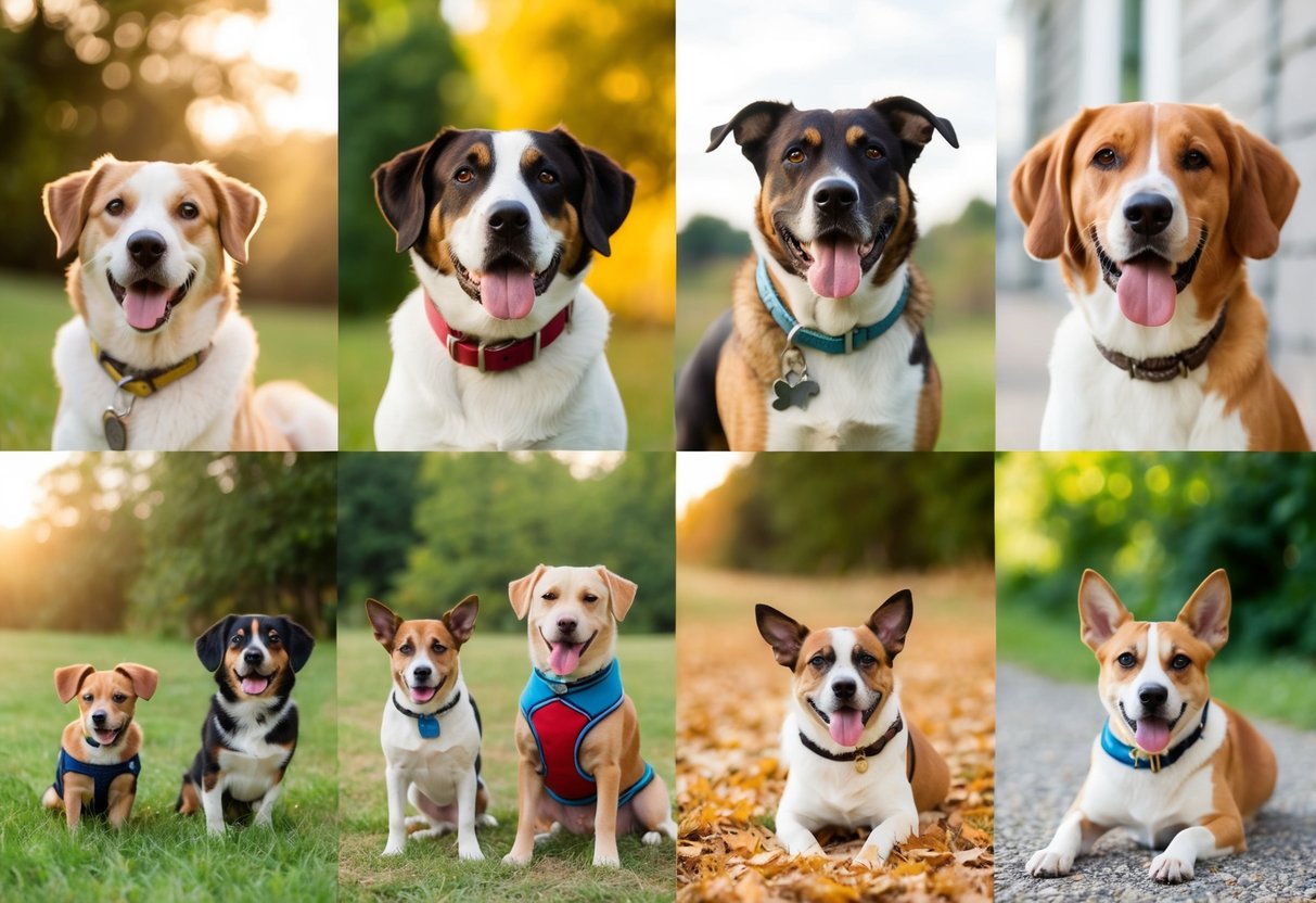 A family of dogs in various regional settings, with different accessories and environments, representing varied annual expenses