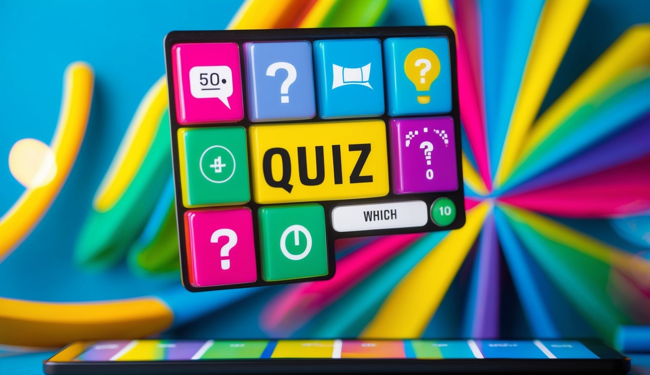 A colorful quiz board with interactive elements and engaging visuals. Multiple choice options and a progress bar add to the immersive experience