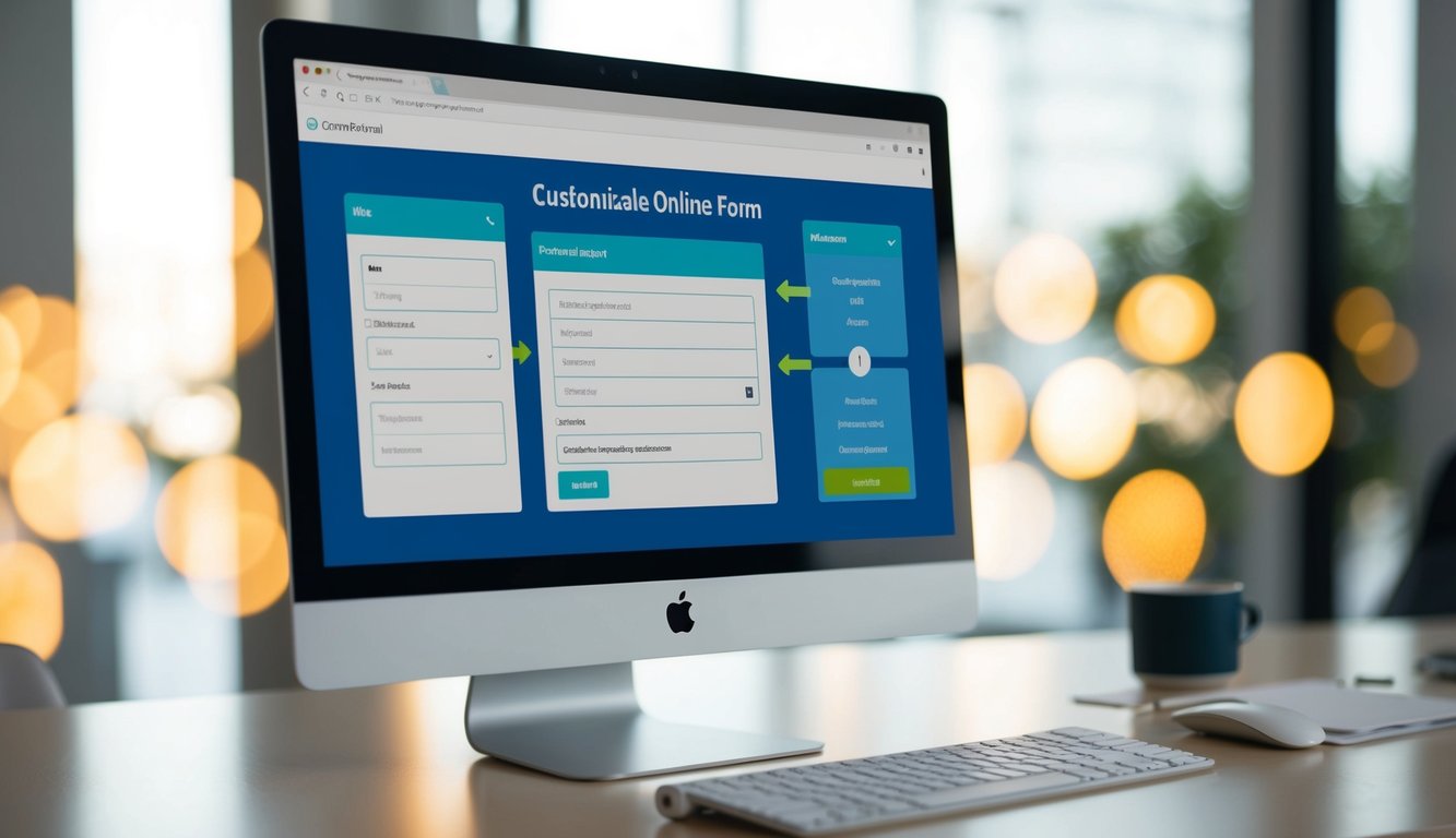 A computer screen displaying a customizable online form with various input fields and options. The interface is clean and modern, with a user-friendly design