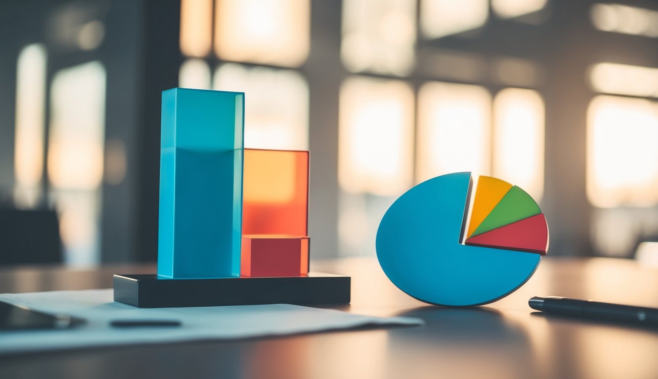 A bar graph and pie chart representing visual content marketing statistics