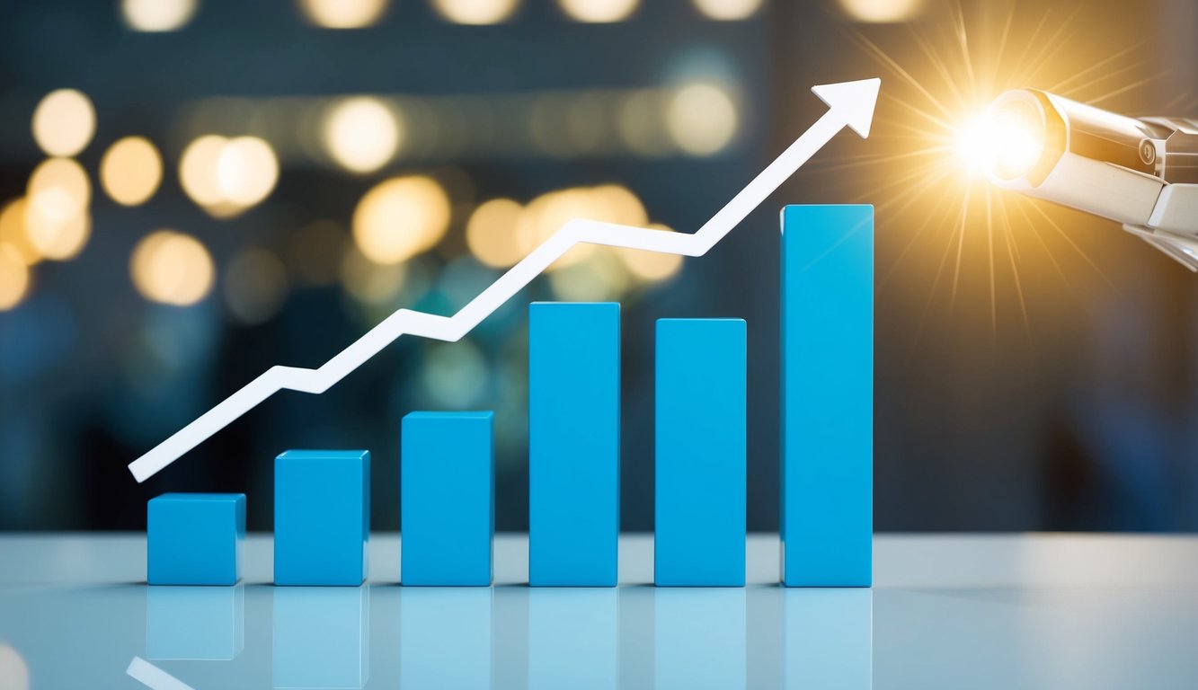 A graph showing a rise in sales alongside a decrease in advertising spending, with a spotlight on the intersection of data points