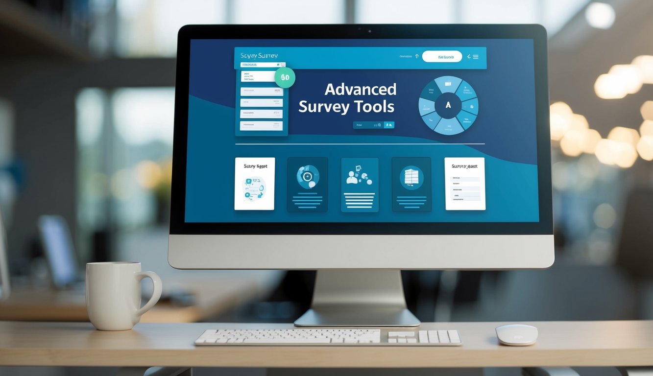 A computer screen displaying a variety of advanced survey tools and features, with a sleek and modern interface