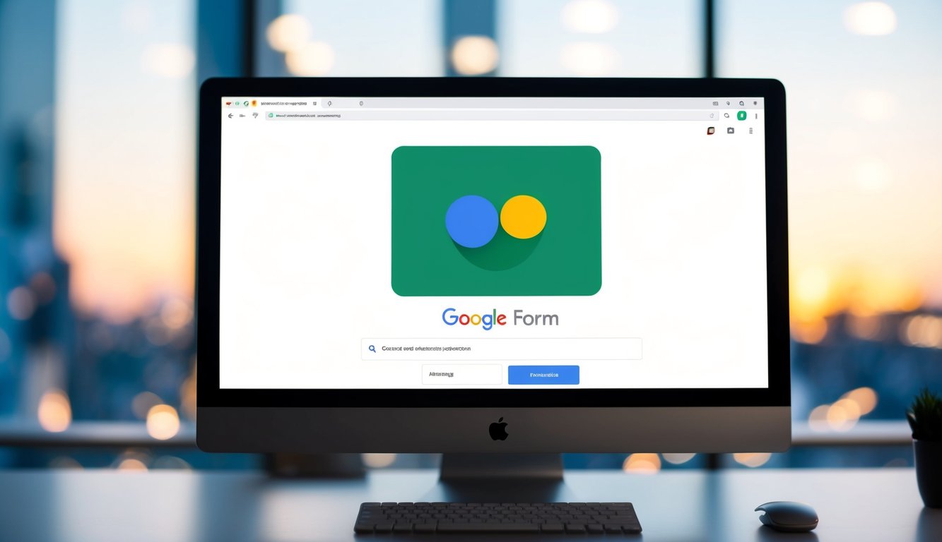 A computer screen displaying a Google Form with a customizable color scheme and logo. The form is sleek and professional, with the branding clearly integrated