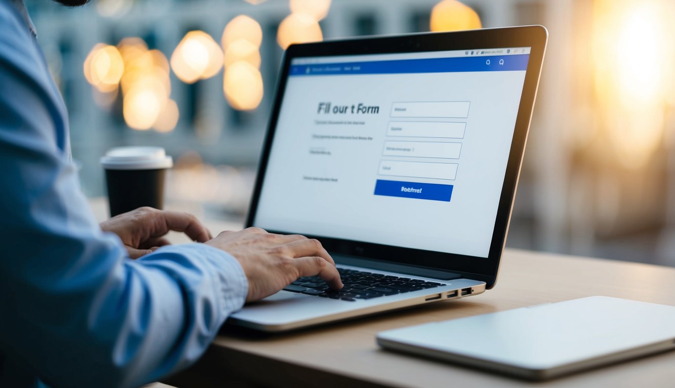 A person using a laptop to fill out a form on a website other than Google Forms
