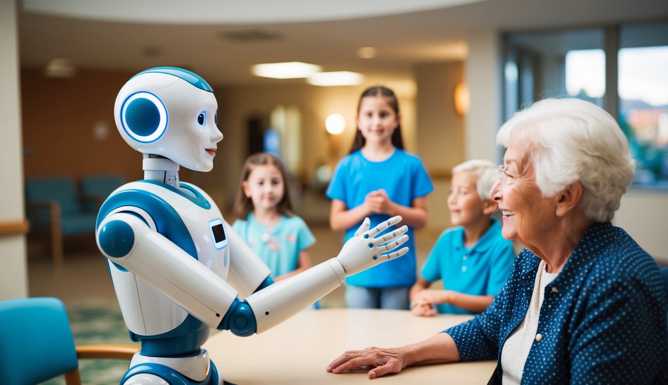 A social robot educating children and interacting with elderly in a care facility