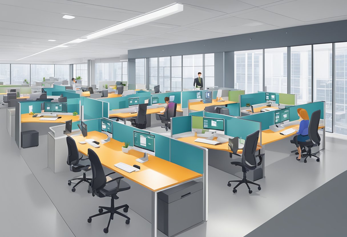 Employees easily reserve spaces in a modern office. Sensors are deployed throughout the workplace, providing real-time insights and powerful data