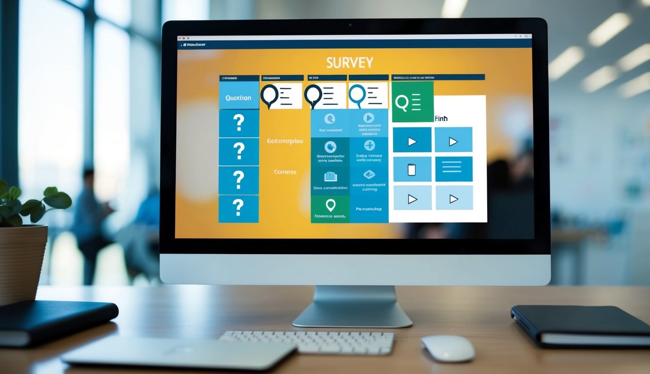 A computer screen displaying a user-friendly interface with various question types and customization options for creating an online survey