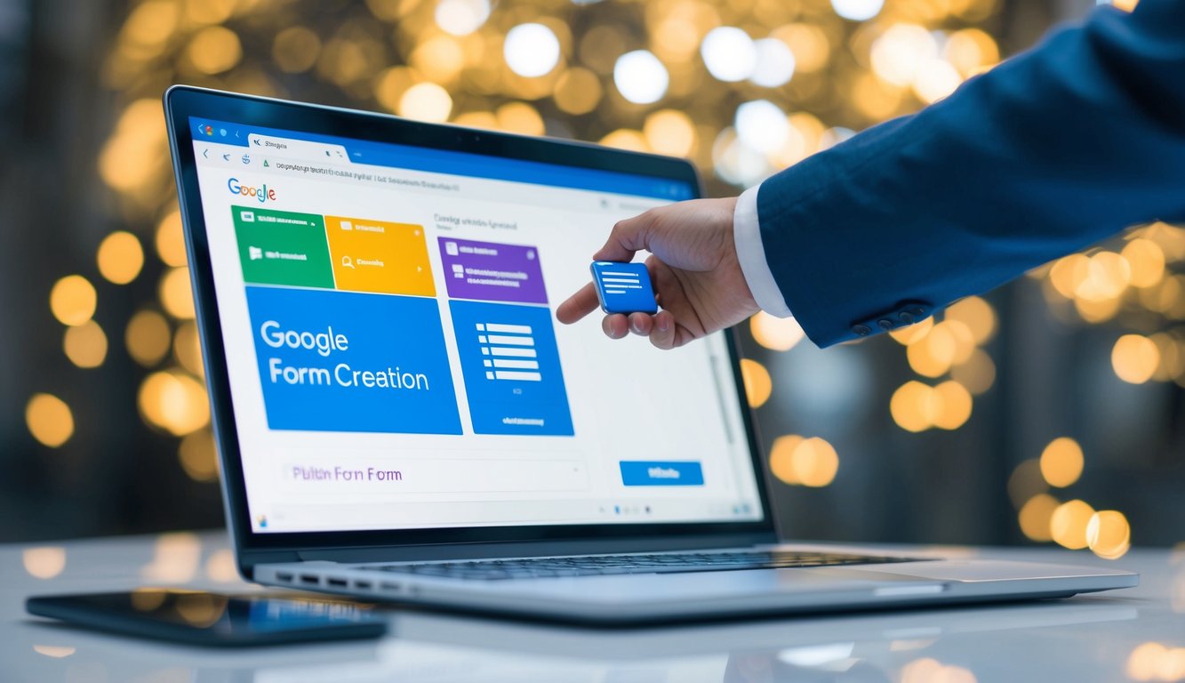 A computer screen displaying the Google Form creation interface with various accessible options highlighted and a cursor clicking on the "publish" button