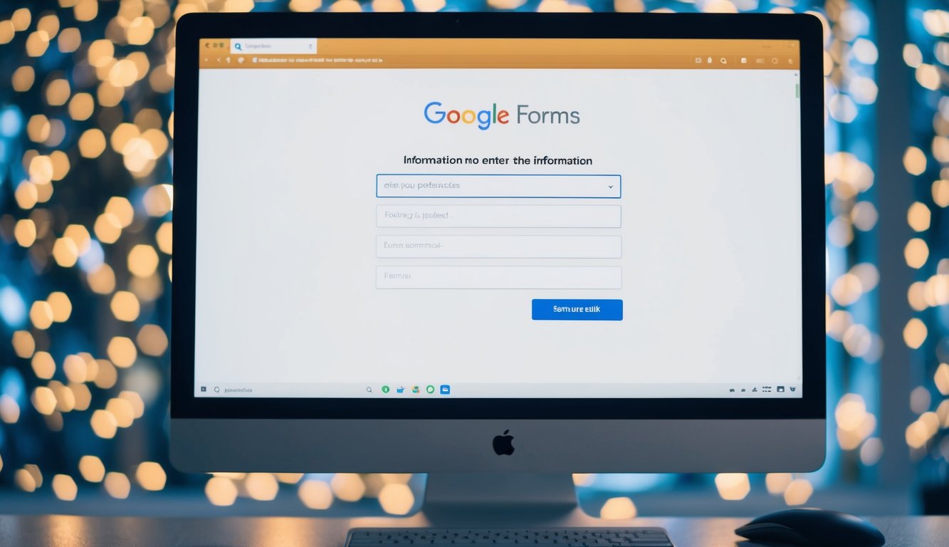 A computer screen showing a Google Forms page with fields for entering information, a title at the top, and a button to submit the form