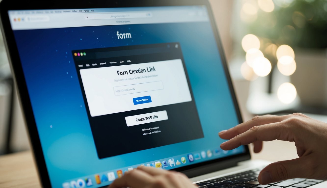 A computer screen showing a web browser open to a form creation website. The cursor hovers over the "Create RSVP Link" button
