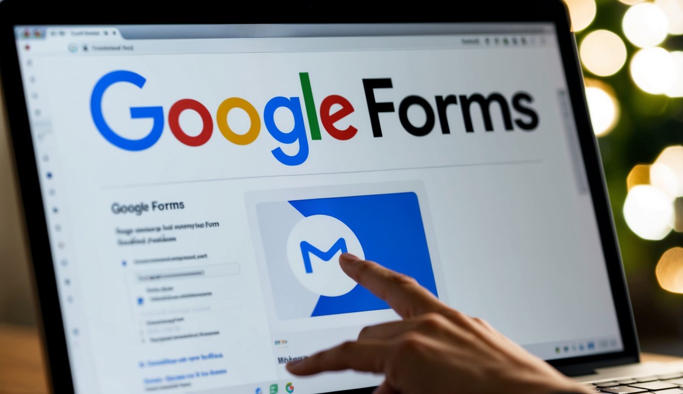 A computer screen showing Google Forms. A notification bell icon with an email symbol is highlighted