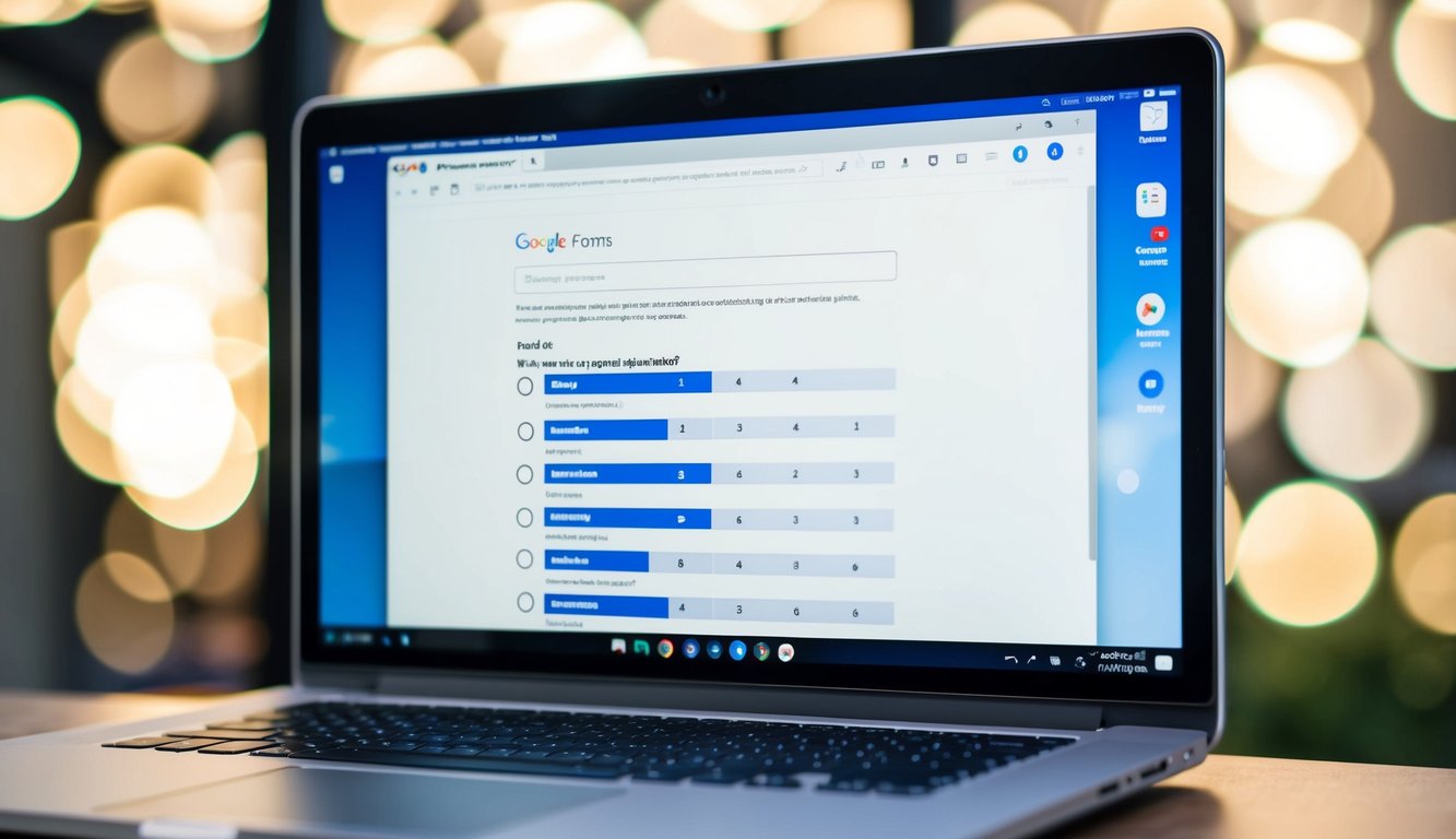 A computer screen with Google Forms open, showing a ranking question with multiple options to be arranged in order of preference