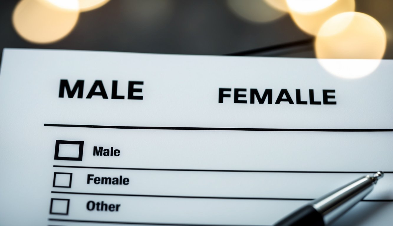 A form with two checkboxes for "male" and "female" with a blank space for "other" option