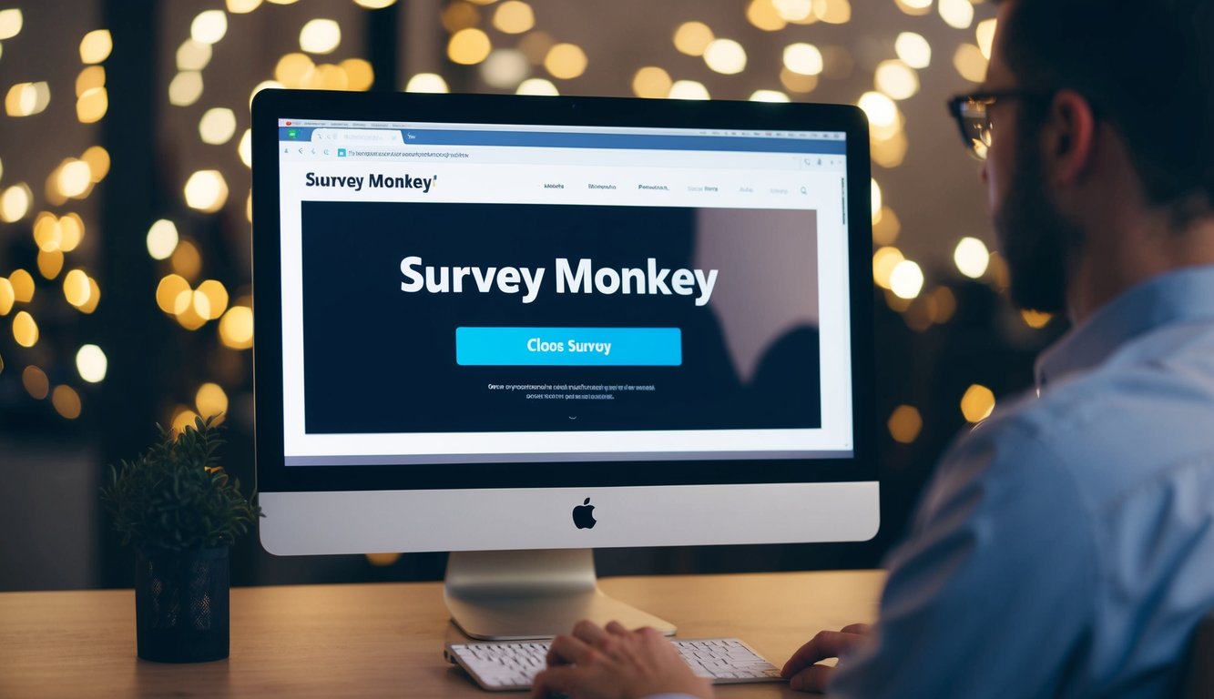 A computer screen with a survey monkey website open, mouse hovering over the "Close Survey" button