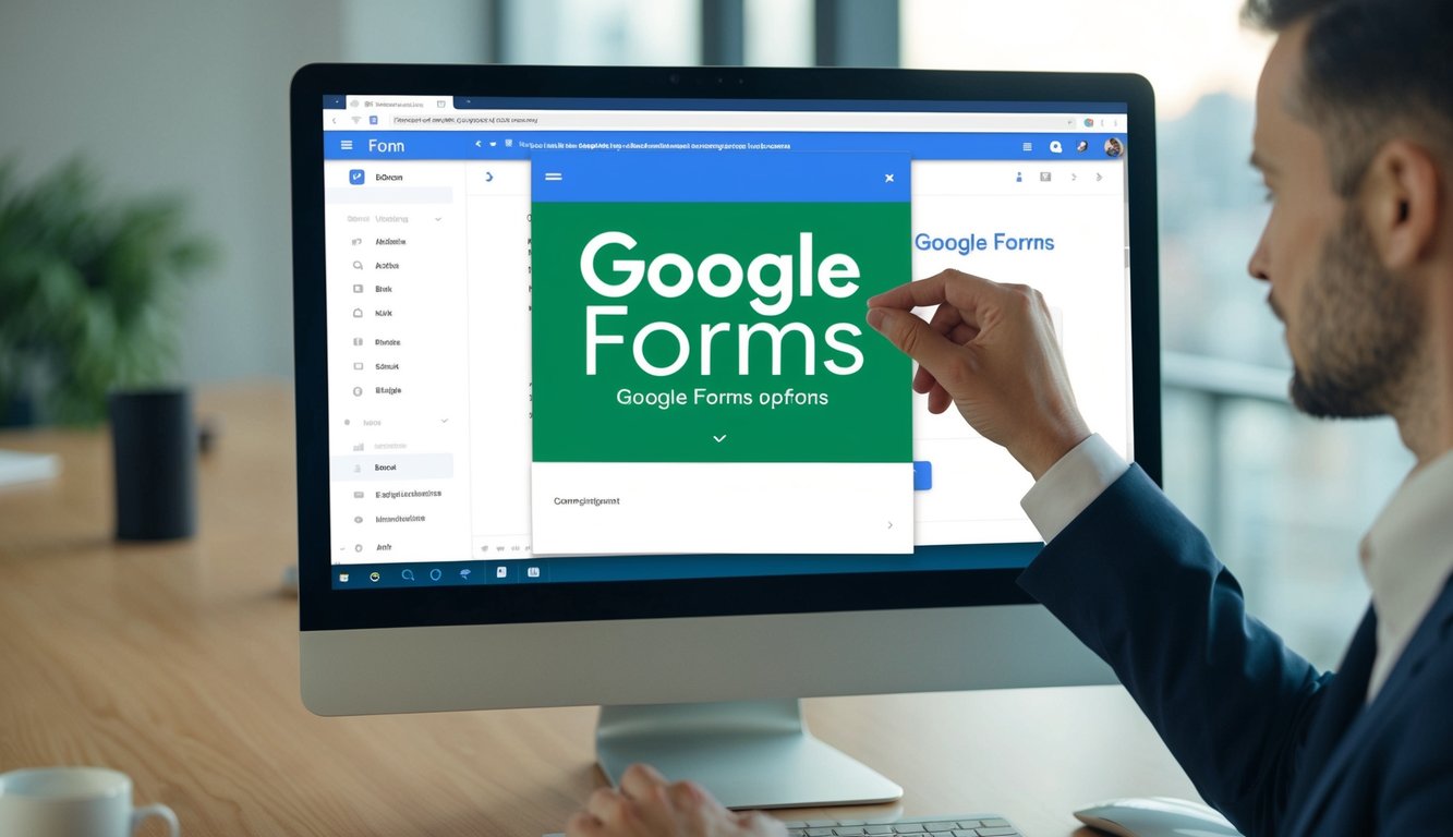 A computer screen showing Google Forms open with the customization menu visible. The user is selecting the font option and making changes